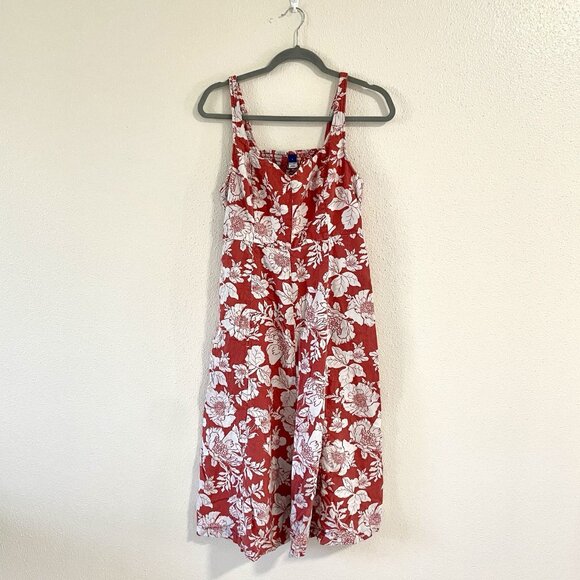 OLD NAVY Floral Print Midi Dress White Rust Orange Tank Sundress Size L Tall LT - Picture 1 of 9